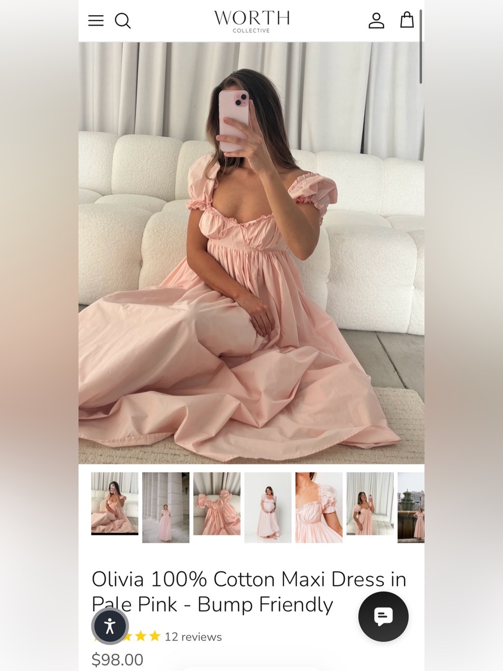 Worth Collective Olivia Cotton Maxi Dress in Pale Pink